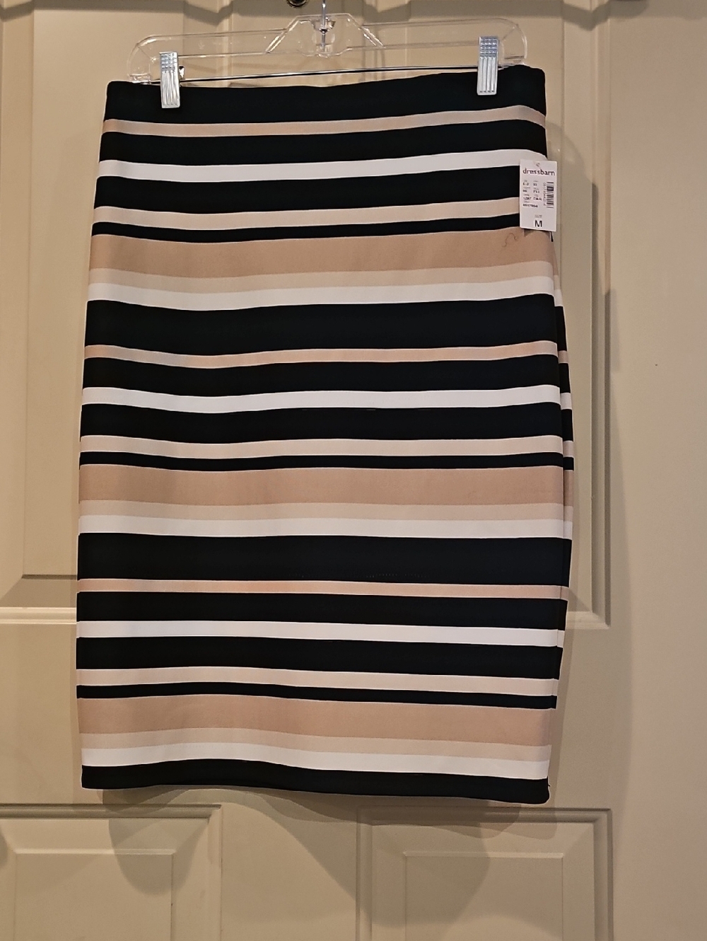 Roz & Ali Black, White and Tan Striped Pencil Skirt